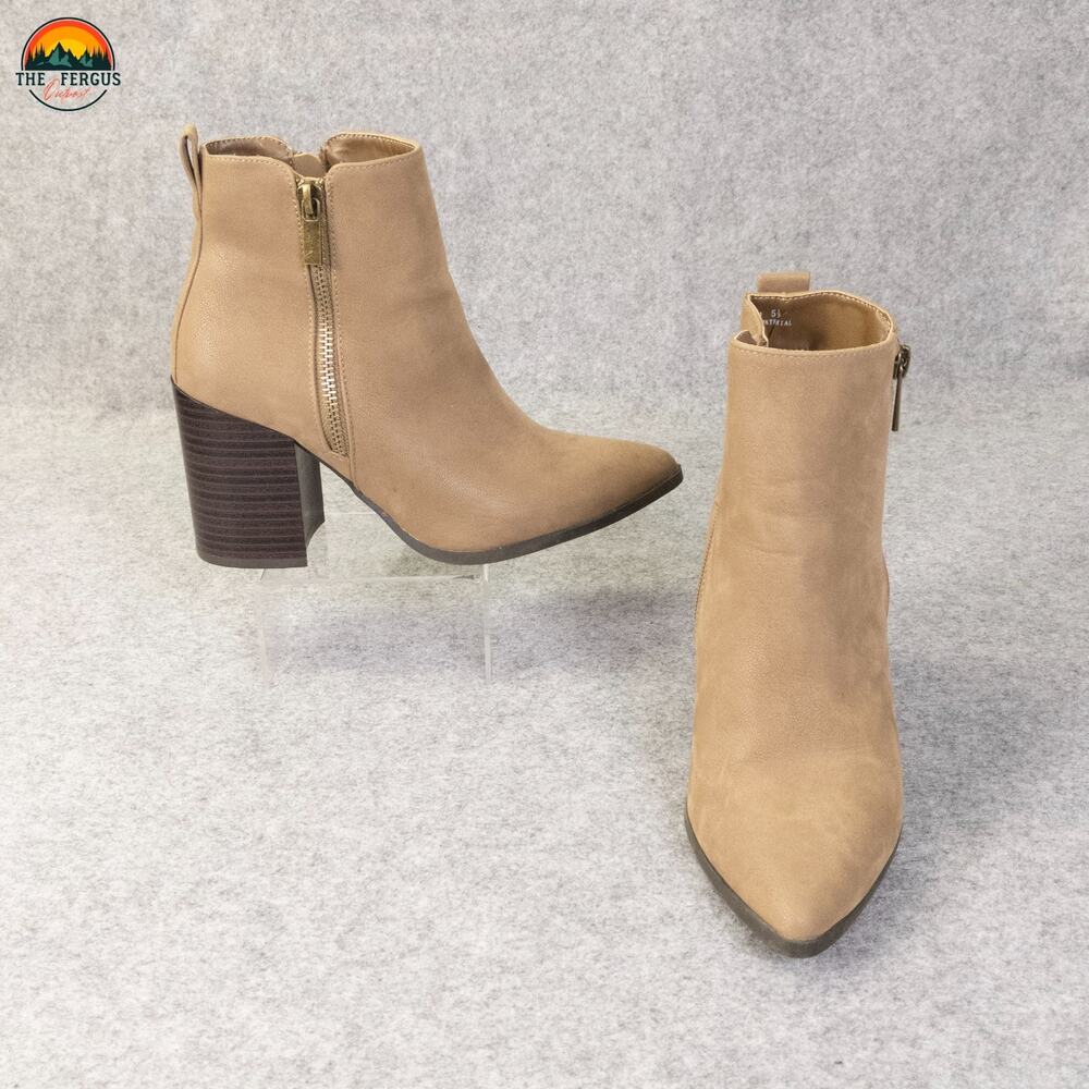 Bamboo Ankle Booties Brown Rigid Side Zip Block Heel City Cottage Women's Sz 5.5